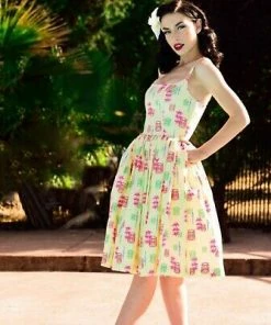 Final Sale - Jenny Dress In Yellow Tiki Cotton Sateen | Pinup Couture Shop All In-Stock Items By Size