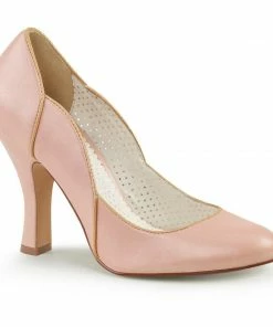Pleaser What's New, Pussycat? Miss Kitty Tulip Pump In Gold & Shell Pink Vegan Leather | Pinup Couture Shoes