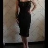 Pinupgirlclothing.com OYS S Wiggle Dress In Black Satin - L29 Shop All In-Stock Items By Size