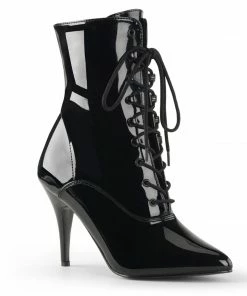 Pleaser Vanity Lace-Up Ankle Boot In Black Faux Patent