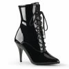 Pleaser Vanity Lace-Up Ankle Boot In Black Faux Patent