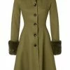 Shop All In-Stock Items By Size Final Sale - Erin Coat With Removable Trim In Olive | Voodoo Vixen