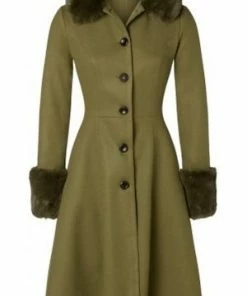 Shop All In-Stock Items By Size Final Sale - Erin Coat With Removable Trim In Olive | Voodoo Vixen