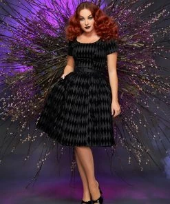 Shop All In-Stock Items By Size Final Sale - Pinup Couture Gena Dress In Black Flocked Harlequin