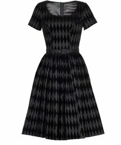 Shop All In-Stock Items By Size Final Sale - Pinup Couture Gena Dress In Black Flocked Harlequin
