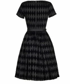 Shop All In-Stock Items By Size Final Sale - Pinup Couture Gena Dress In Black Flocked Harlequin