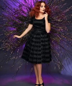 Shop All In-Stock Items By Size Final Sale - Pinup Couture Gena Dress In Black Flocked Harlequin
