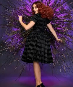 Shop All In-Stock Items By Size Final Sale - Pinup Couture Gena Dress In Black Flocked Harlequin