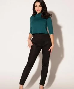 Laura Byrnes Design Vintage High Waisted Tapered Long Trousers In Black Stretch Twill | Laura Byrnes Shop All In-Stock Items By Size