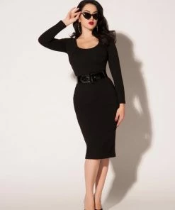 Couture For Every Body What's New, Pussycat? Hannah Wiggle Dress In Black Crepe | Laura Byrnes Design