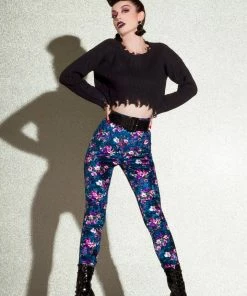 Traci Lords For Couture For Every Body Shop All In-Stock Items By Size Final Sale - Lola Pant Long Crushed Velvet Leggings In Blue Floral Print By Traci Lords