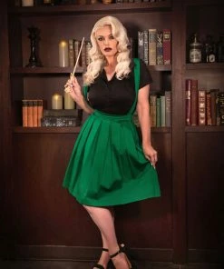 Shop All In-Stock Items By Size OYS Final Sale - Magically Made For Couture For Every Body Joanne Jumper Skirt With Removable Straps In Green Cotton Sateen