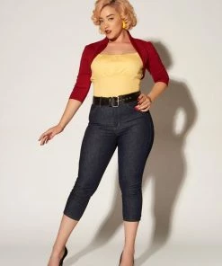 Pinup Couture Peasant Top In Yellow Stretch Cotton Sateen What's New, Pussycat?