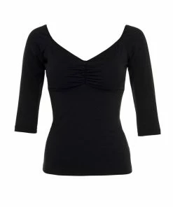 Final Sale - The Kayla 3/4 Sleeve Top In Black Stretch Cotton Knit | Deadly Dames