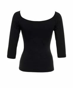 Final Sale - The Kayla 3/4 Sleeve Top In Black Stretch Cotton Knit | Deadly Dames