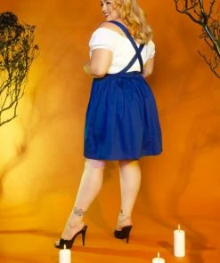 OYS Final Sale - Magically Made For Couture For Every Body Joanne Jumper Skirt With Removable Straps In Blue Cotton Sateen Shop All In-Stock Items By Size