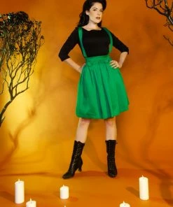 Shop All In-Stock Items By Size OYS Final Sale - Magically Made For Couture For Every Body Joanne Jumper Skirt With Removable Straps In Green Cotton Sateen
