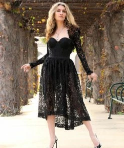 OYS - XS - S -Final Sale - Bella Gothic High-low Skirt In Solid Black Bisou Lace | Pinup Couture