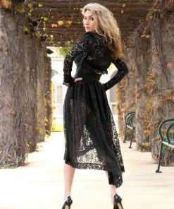 OYS - XS - S -Final Sale - Bella Gothic High-low Skirt In Solid Black Bisou Lace | Pinup Couture