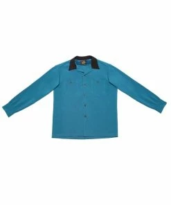 Pinup Couture OYS - Couture For Every Body Men's New Yorker Shirt In Teal With Black Contrast Shop All In-Stock Items By Size