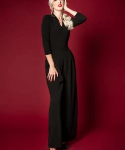 Dietrich Vintage Wide Leg Trousers In Black Crepe 32