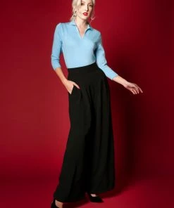 Dietrich Vintage Wide Leg Trousers In Black Crepe 32