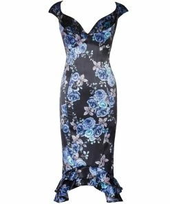 Shop All In-Stock Items By Size Final Sale - Isabelle Wiggle Dress In Blue Roses | Laura Byrnes Design