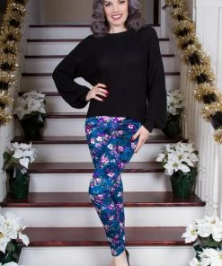 Traci Lords For Couture For Every Body Final Sale - Lola Pant Long Crushed Velvet Leggings In Blue Floral Print By Traci Lords