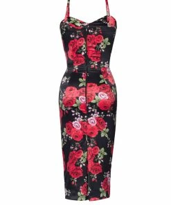 Shop All In-Stock Items By Size Final Sale - Pinup Couture Audrey Wiggle Dress In Red Rose Satin