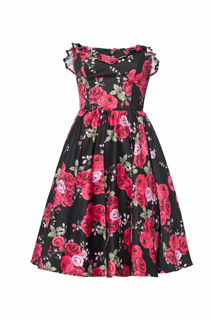 Final Sale - Bela Strapless Bustier Swing Dress In Red Roses Sateen | Pinup Couture 9 Final Sale - Bela Strapless Bustier Swing Dress In Red Roses Sateen | Pinup Couture