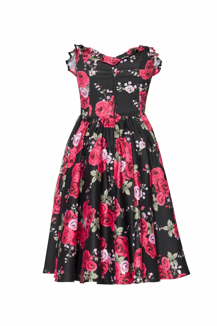 Final Sale - Bela Strapless Bustier Swing Dress In Red Roses Sateen | Pinup Couture 8 Final Sale - Bela Strapless Bustier Swing Dress In Red Roses Sateen | Pinup Couture