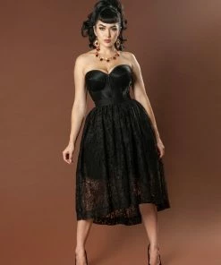 OYS - XS - S -Final Sale - Bella Gothic High-low Skirt In Solid Black Bisou Lace | Pinup Couture