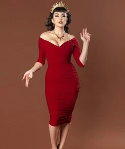 Laura Byrnes Design Monica Midcentury Wiggle Dress In Oxblood Stretch Jersey | Laura Byrnes What's New, Pussycat?