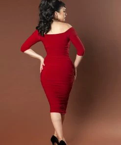 Laura Byrnes Design Monica Midcentury Wiggle Dress In Oxblood Stretch Jersey | Laura Byrnes What's New, Pussycat?