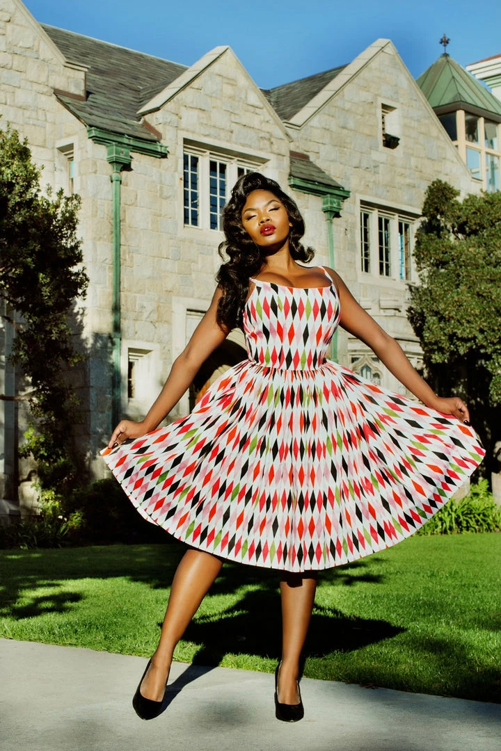 Final Sale - Jenny Dress In Vintage Harlequin Cotton Sateen | Pinup Couture 3 Final Sale - Jenny Dress In Vintage Harlequin Cotton Sateen | Pinup Couture