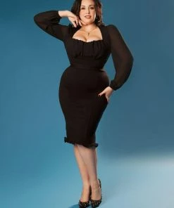 Shop All In-Stock Items By Size Final Sale - Aziza Vintage Inspired Wiggle Dress In Black Ponte De Roma | Pinup Couture