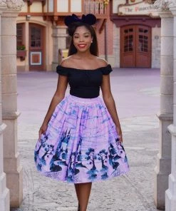 Shop All In-Stock Items By Size Final Sale - Bella Vintage Gathered Swing Skirt In Pink Fairy Tale Castle Print | Pinup Couture