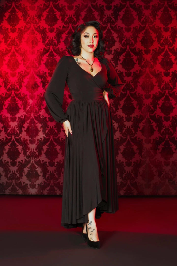 Laura Byrnes Design Final Sale - Robe Faux Wrap Dress In Black Jersey | Laura Byrnes 3 Laura Byrnes Design Final Sale - Robe Faux Wrap Dress In Black Jersey | Laura Byrnes