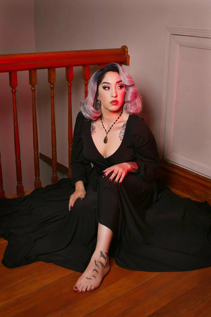 Laura Byrnes Design Final Sale - Robe Faux Wrap Dress In Black Jersey | Laura Byrnes 7 Laura Byrnes Design Final Sale - Robe Faux Wrap Dress In Black Jersey | Laura Byrnes