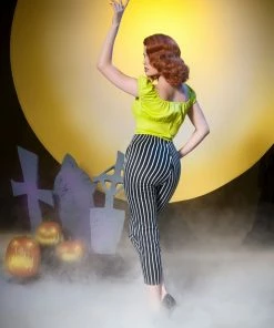 Final Sale - Vintage Style High Waisted Cropped Trousers In Victorian Stripe | Laura Byrnes Design