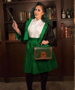 Shop All In-Stock Items By Size OYS Final Sale - Magically Made For Couture For Every Body Joanne Jumper Skirt With Removable Straps In Green Cotton Sateen