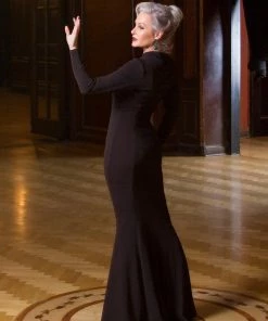 Supreme Maxi Dress With Removable Shrug In Black Stretch Crepe | Traci Lords Shop All In-Stock Items By Size