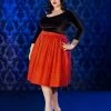 Shop All In-Stock Items By Size OYS - XS - S - Final Sale - Bella Vintage Gathered Skirt In Orange And Black Gingham Cotton Sateen | Pinup Couture