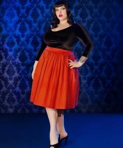 Shop All In-Stock Items By Size OYS - XS - S - Final Sale - Bella Vintage Gathered Skirt In Orange And Black Gingham Cotton Sateen | Pinup Couture