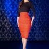 Laura Byrnes Design Shop All In-Stock Items By Size OYS Laura Byrnes High Waisted Pencil Skirt In Orange And Black Gingham Print