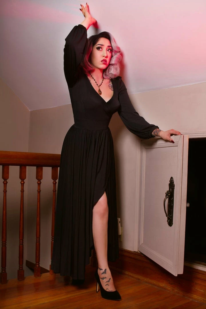 Laura Byrnes Design Final Sale - Robe Faux Wrap Dress In Black Jersey | Laura Byrnes 6 Laura Byrnes Design Final Sale - Robe Faux Wrap Dress In Black Jersey | Laura Byrnes