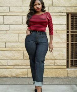 Final Sale - Dovima Dolman Top In Red And Black Stripe Knit | Deadly Dames Shop All In-Stock Items By Size