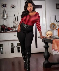 Final Sale - Dovima Dolman Top In Red And Black Stripe Knit | Deadly Dames Shop All In-Stock Items By Size