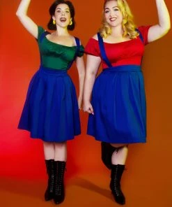 OYS Final Sale - Magically Made For Couture For Every Body Joanne Jumper Skirt With Removable Straps In Blue Cotton Sateen Shop All In-Stock Items By Size