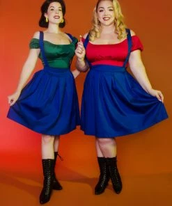 OYS Final Sale - Magically Made For Couture For Every Body Joanne Jumper Skirt With Removable Straps In Blue Cotton Sateen Shop All In-Stock Items By Size